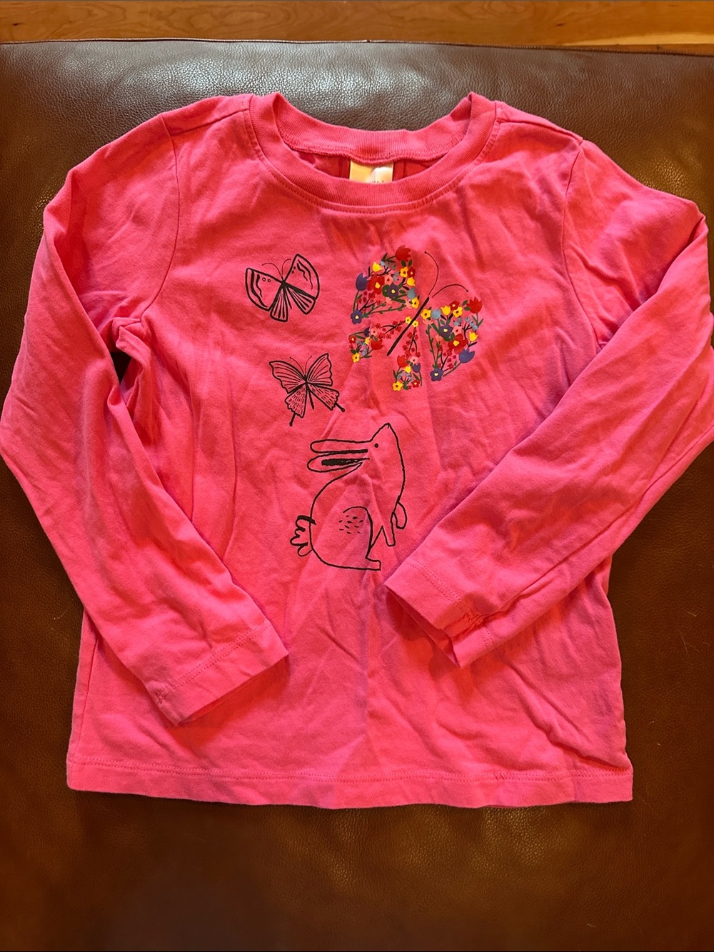 Hanna Andersson Hot Pink Long-Sleeve Tee with Rabbit & Butterflies
